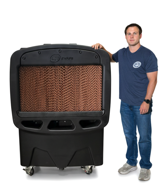 Diagram Size Comparison of an SB Evaps Small Evaporative Cooler and a Man
