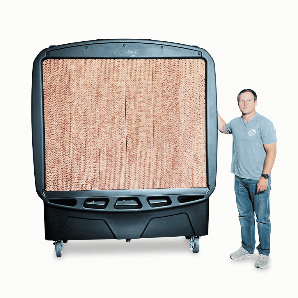 Diagram Size Comparison of a Large SB Evaps Evaporative Cooler and a Man