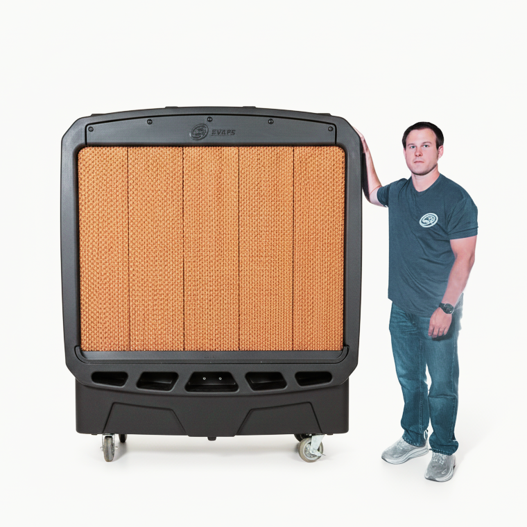 Diagram Size Comparison of a Medium SB Evaps Portable Evaporative Cooler and a Man